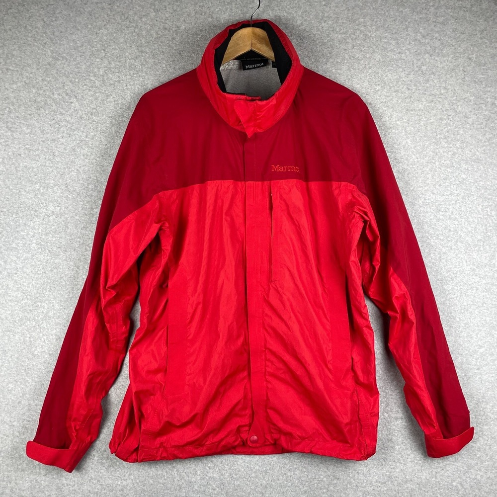 Marmot Jacket Mens Large Red Windbreaker Full Zip Hood Outdoor Membrain